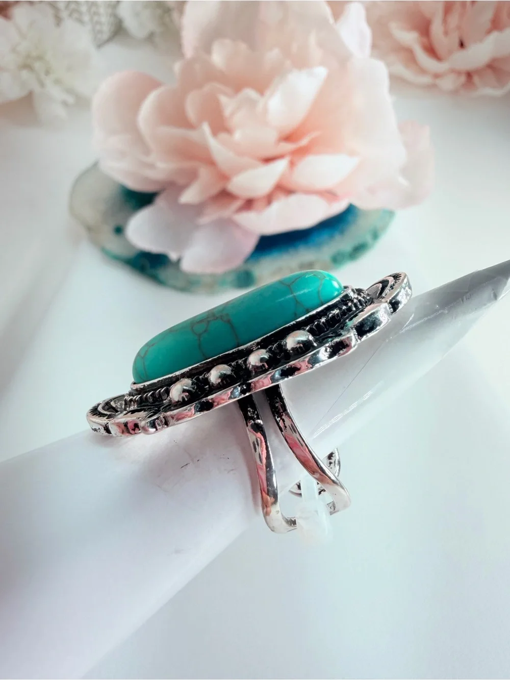 Turquoise Oval Statement Ring - Women's Silver-Tone Fashion Jewelry